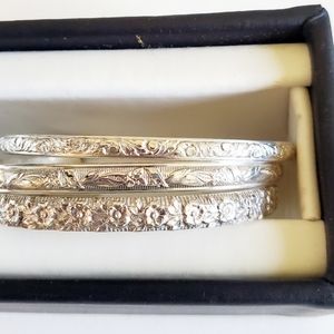 Sterling Silver (925) Floral Bangle Cuff Bracelets (Lot)